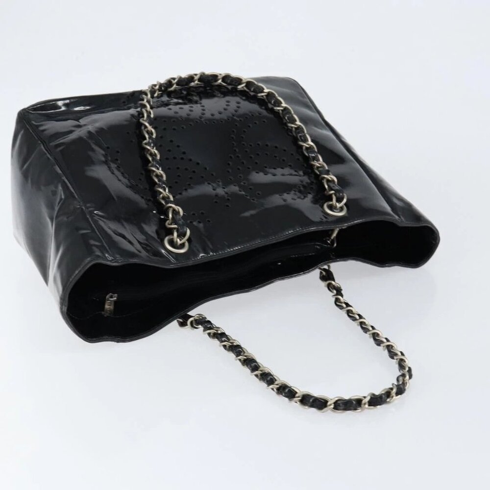 CHANEL Triple Coco Chain Tote Bag Patent leather Black Silver CC Auth 146826 - Picture 7 of 16